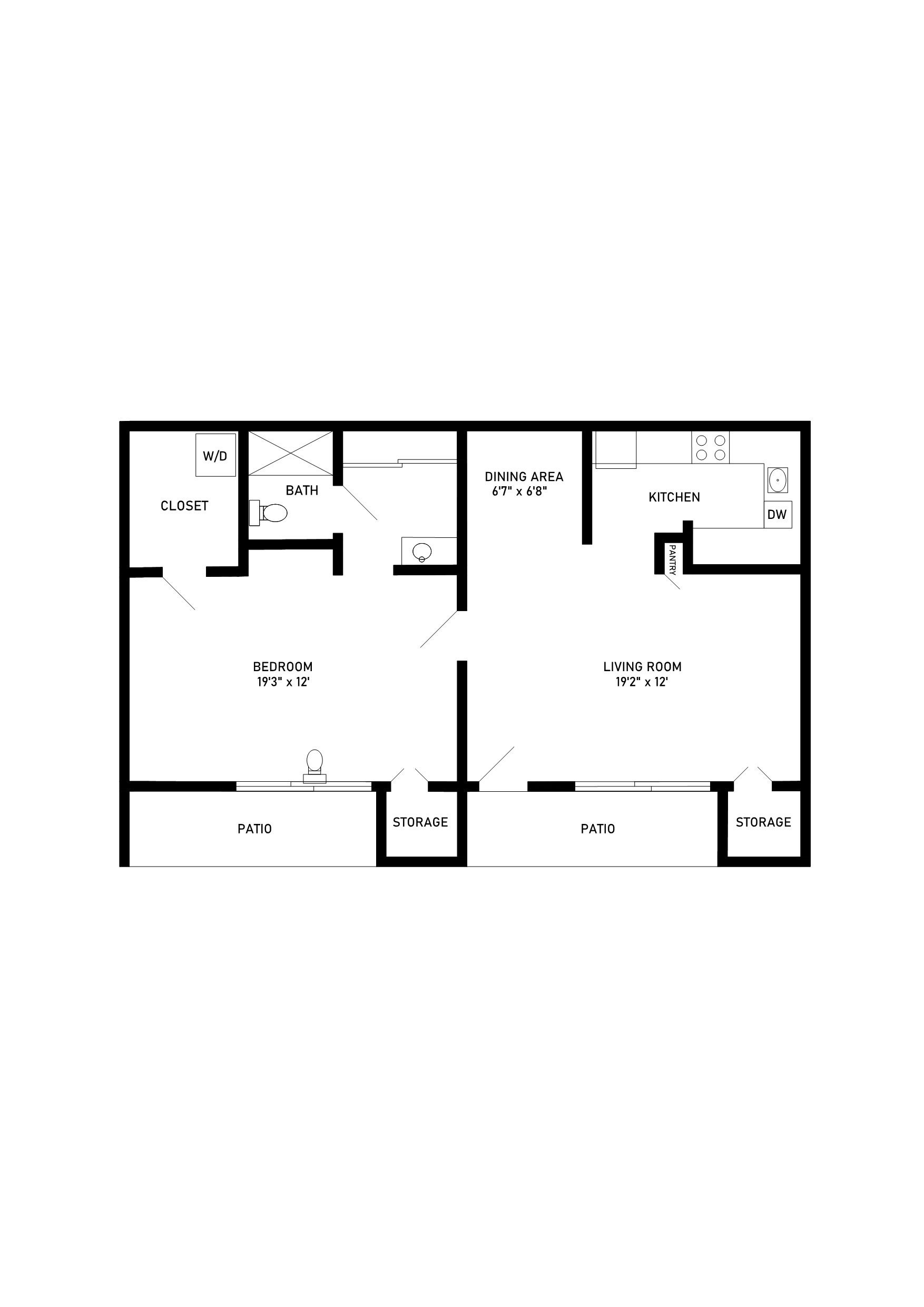 One bedroom one bathroom deluxe floor plan