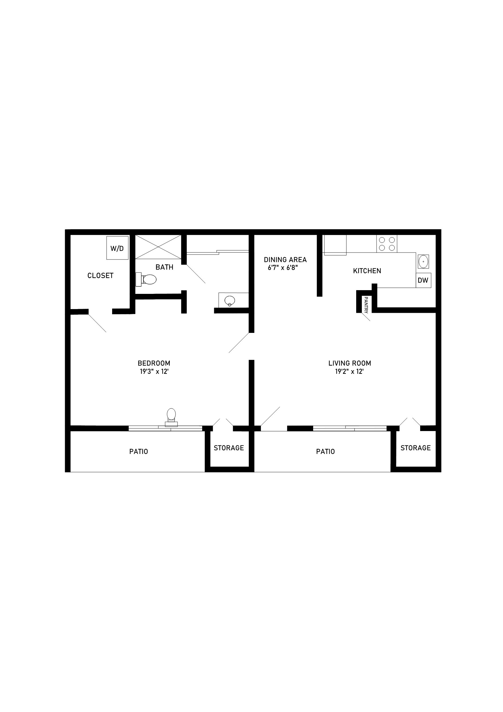 One bedroom one bathroom deluxe floor plan