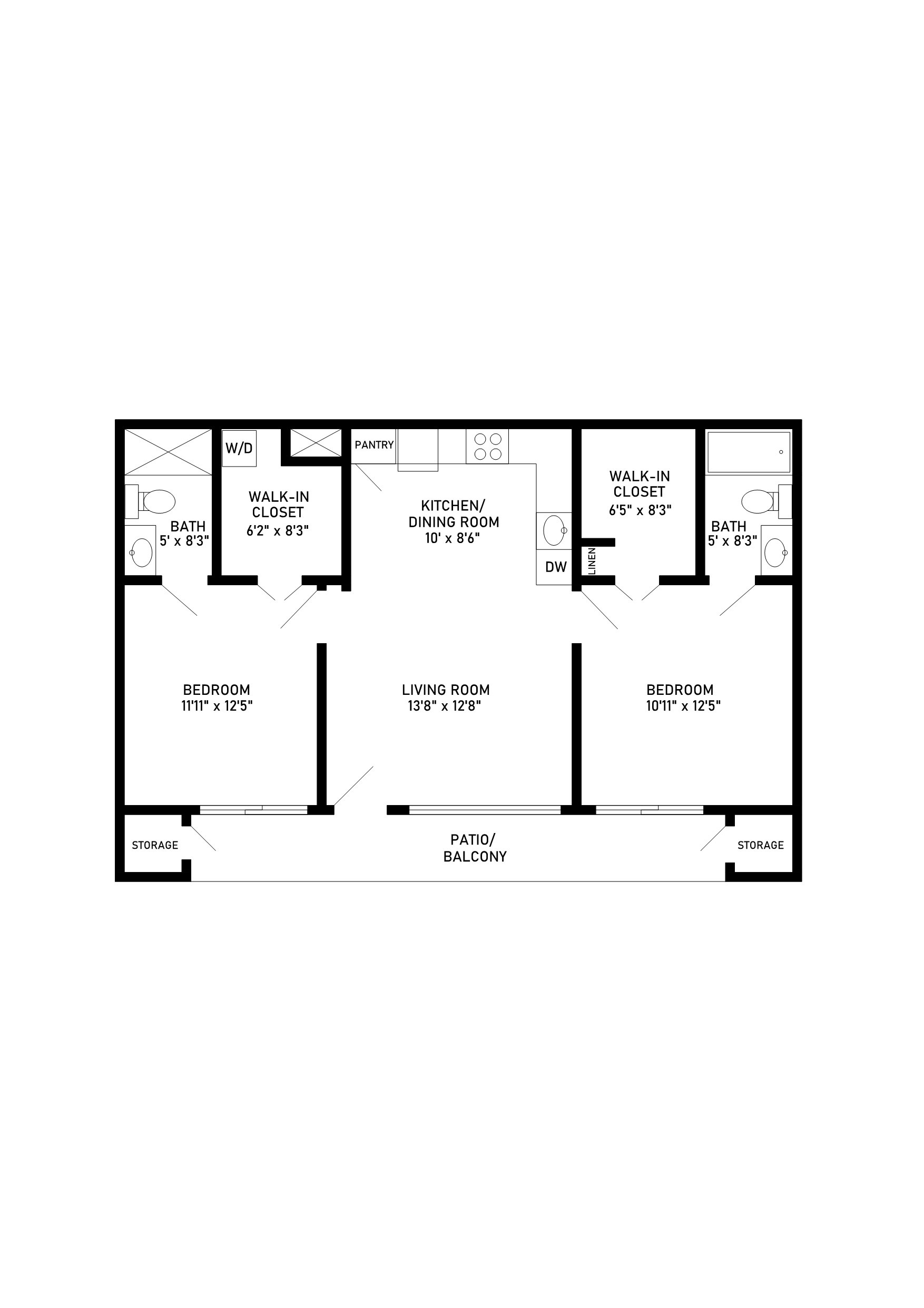 Two bedroom two bathroom floor plan