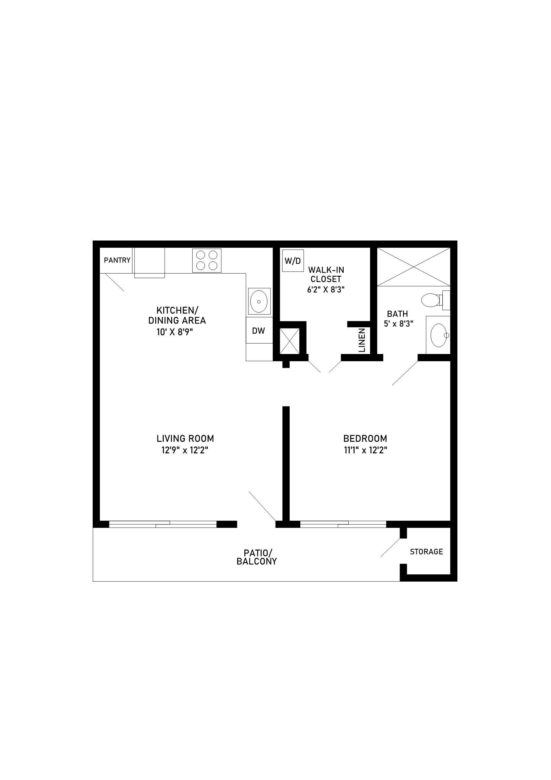 One bedroom one bathroom floor plan