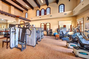 Indoor gym with multiple weight machines